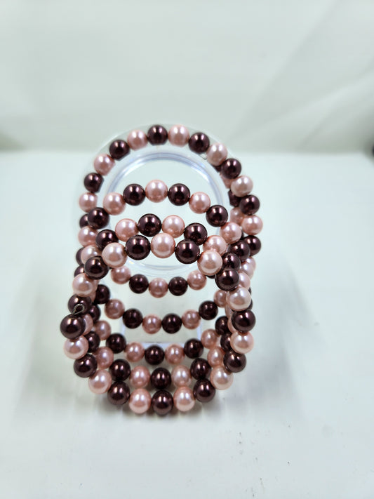 Handmade Light Pink and Brown Pearl Wrap Around Bracelet
