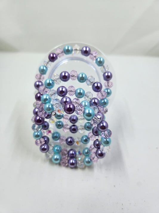Handmade Memory Wire Bracelet - Blue, Purple, Pink and White