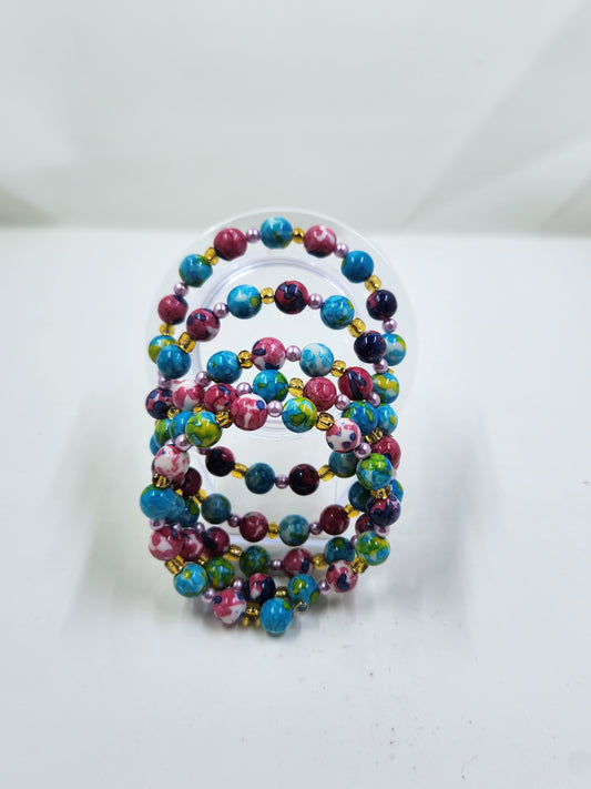Handmade Memory Wire Bracelet - Pink, Purple, Blue and Gold