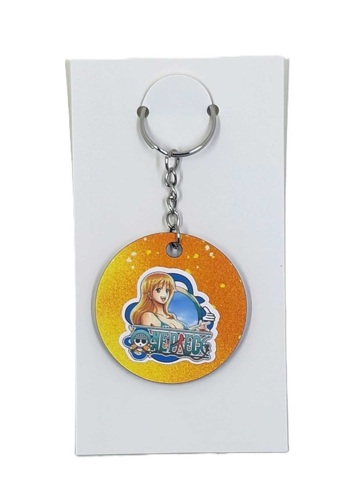 Keychain with anime character design on a white card