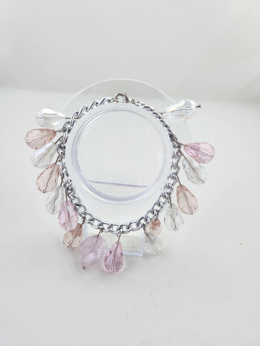 Handmade Pink and White Crystal Teardrop Chain Bracelet